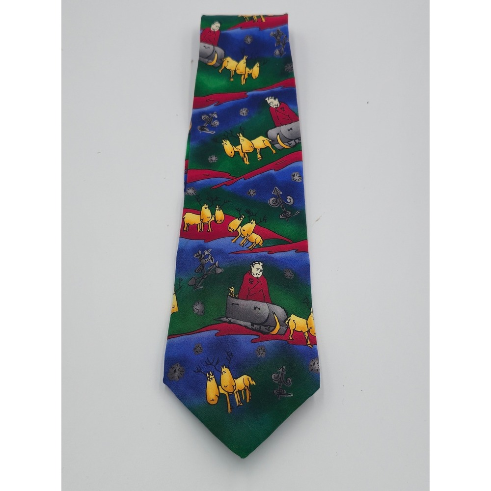 J. Garcia Sleigh Ride Silk Tie Mens Blue Green Holiday Reindeer Jerry Garcia